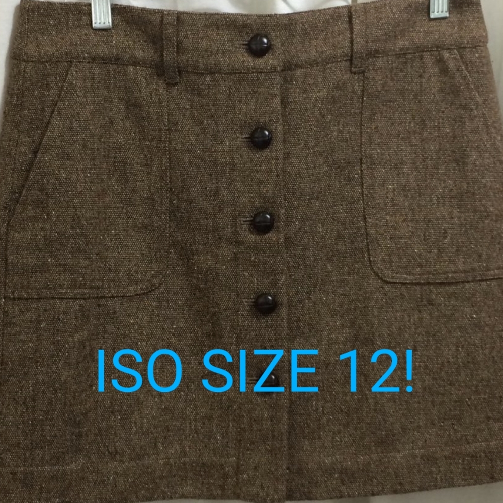 Looking for Size 12 or 12P. LOFT Brown Tweed Button Skirt.